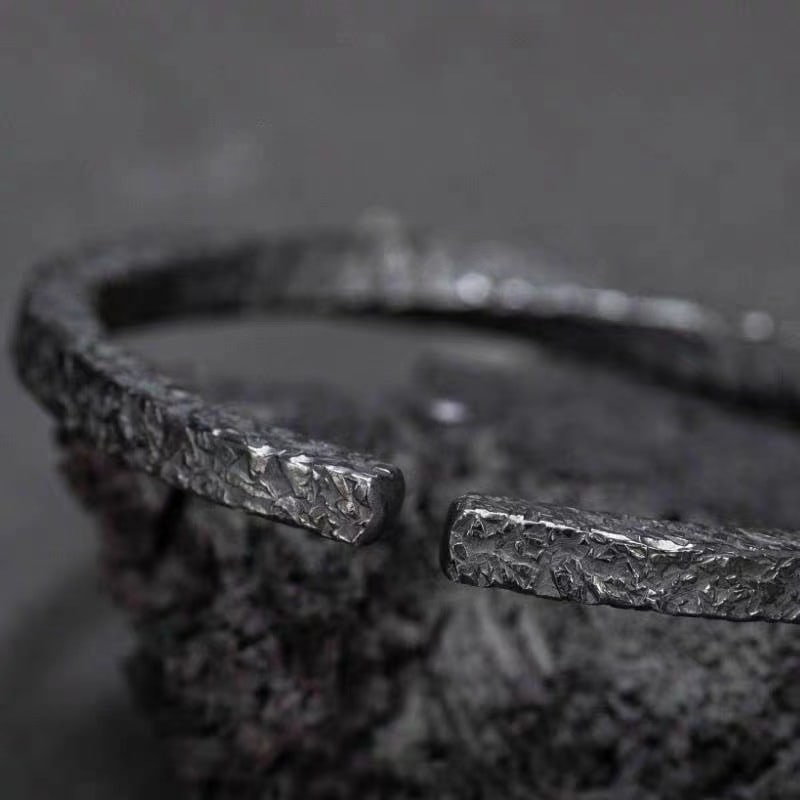 Forged Midnight Bangle - Textured Titanium Steel Adjustable - 3