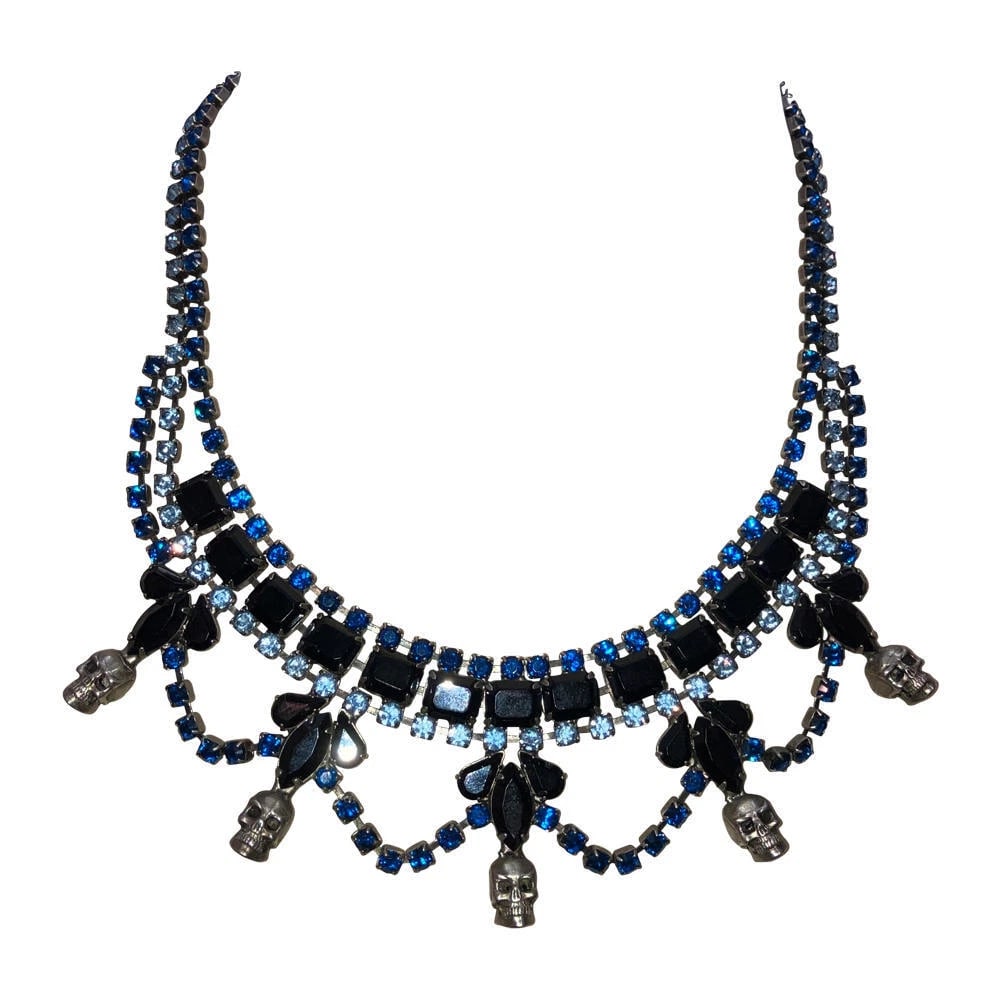 Dannijo Swaroski Blue and Black Rhinestone Skull Necklace (1 of 7)