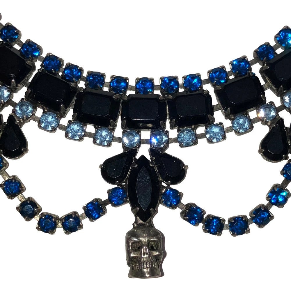 Dannijo Swaroski Blue and Black Rhinestone Skull Necklace - 3