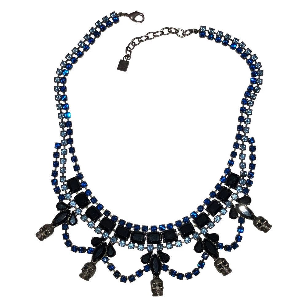 Dannijo Swaroski Blue and Black Rhinestone Skull Necklace - 4