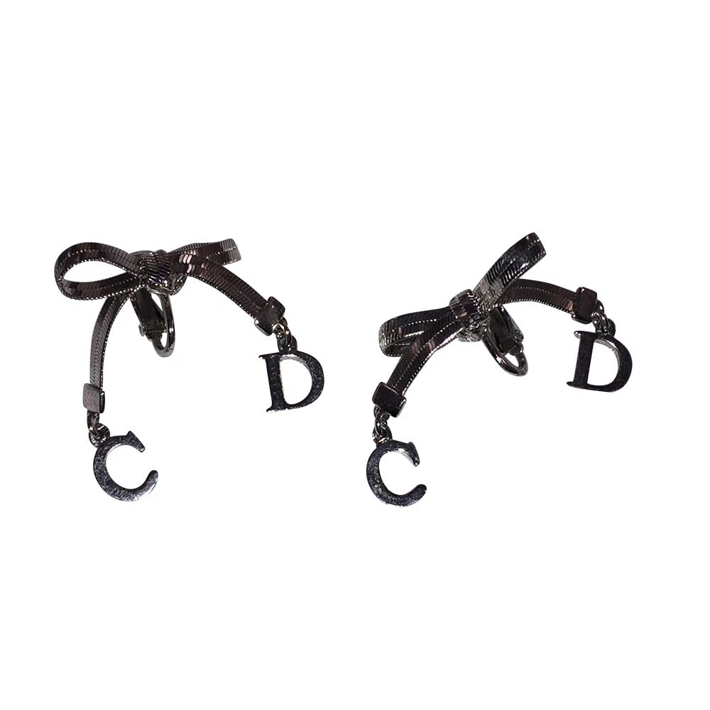Christian Dior CD Bow with Dangle Monogram Earrings - 3