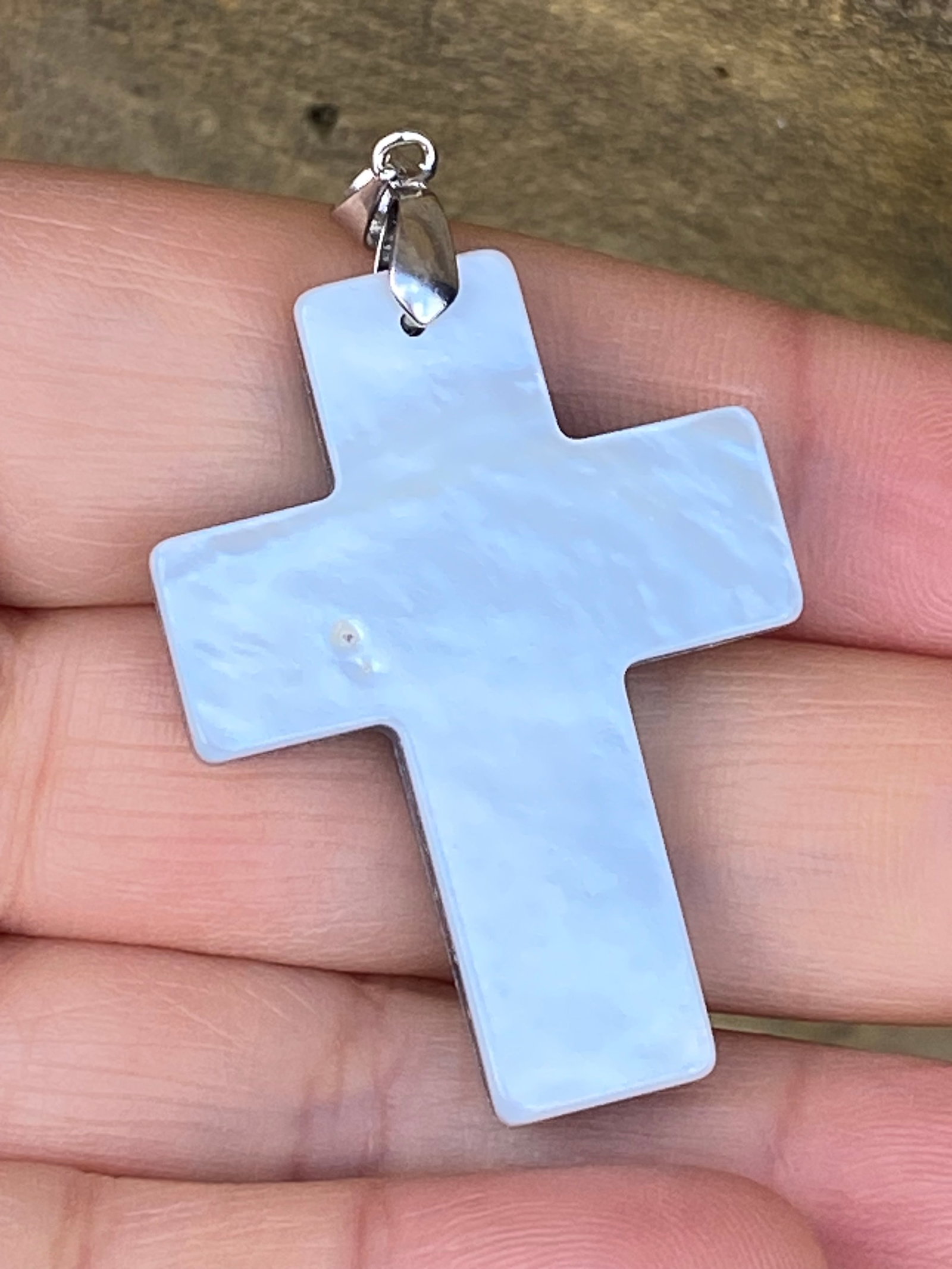 Carved Rainbow Natural Abalone Shell Cross Religion Pendant - 6