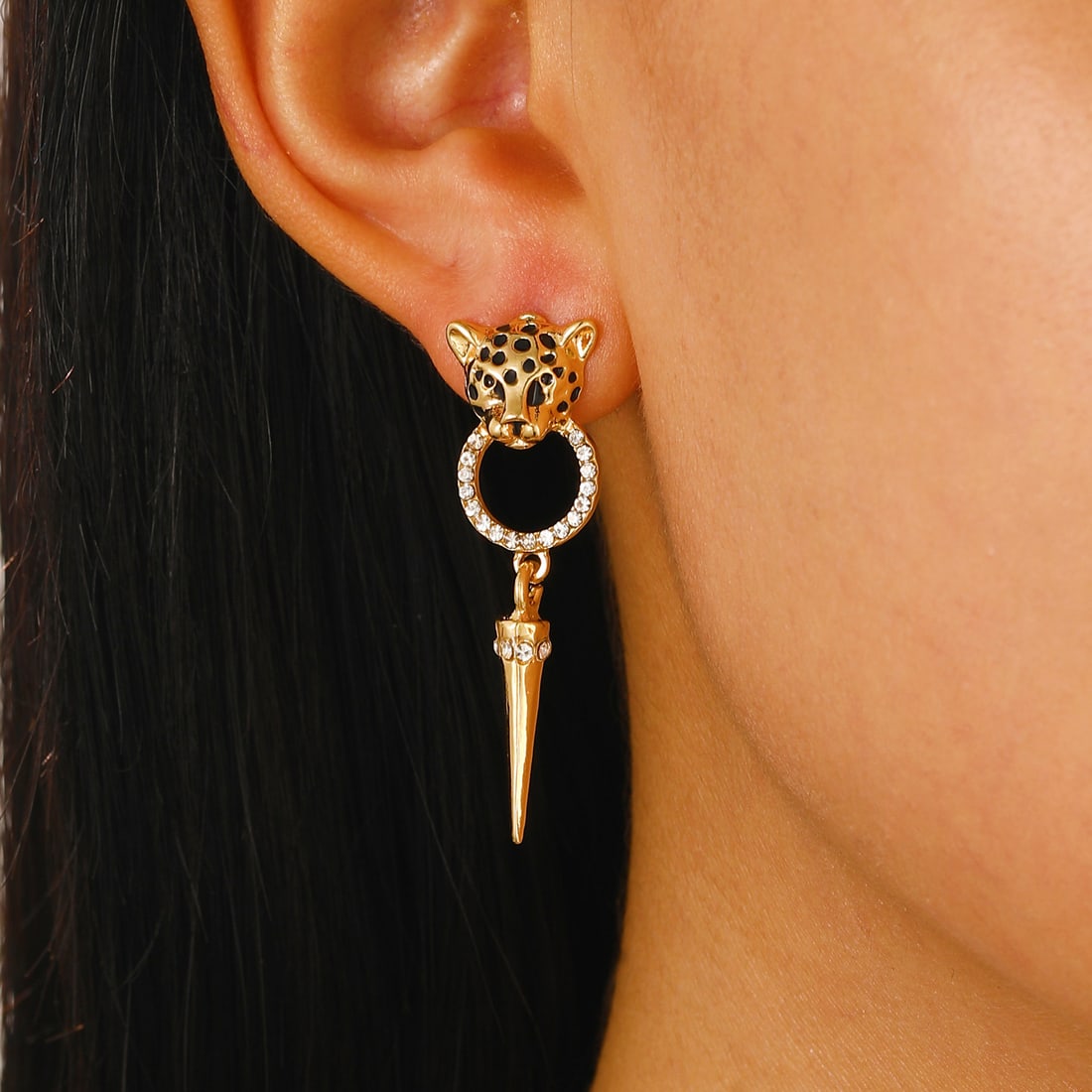 Gold-Plated Leopard Drop Earrings - 2