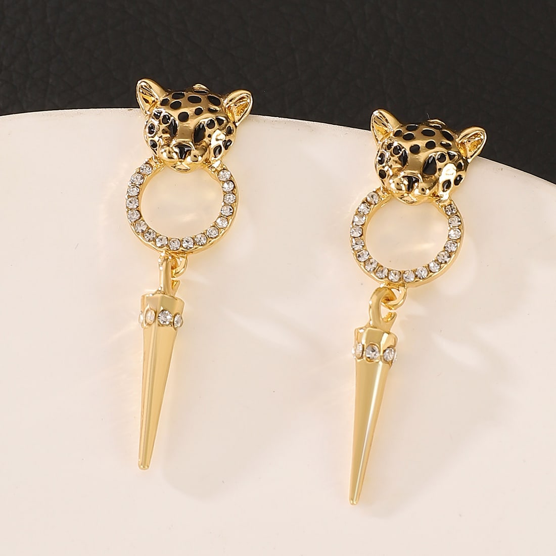 Gold-Plated Leopard Drop Earrings - 4