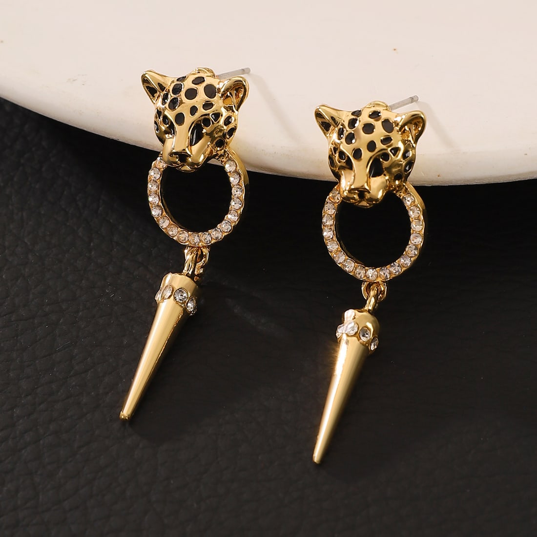 Gold-Plated Leopard Drop Earrings - 5