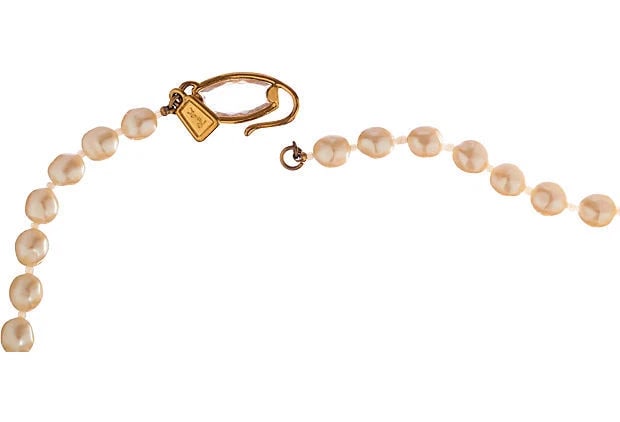 YSL Long Baroque White Pearl Bead Necklace - 6
