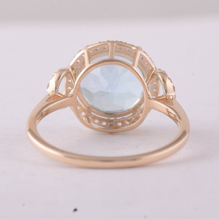 4.80 Ct Round Blue Topaz 9K Gold Ring - 3