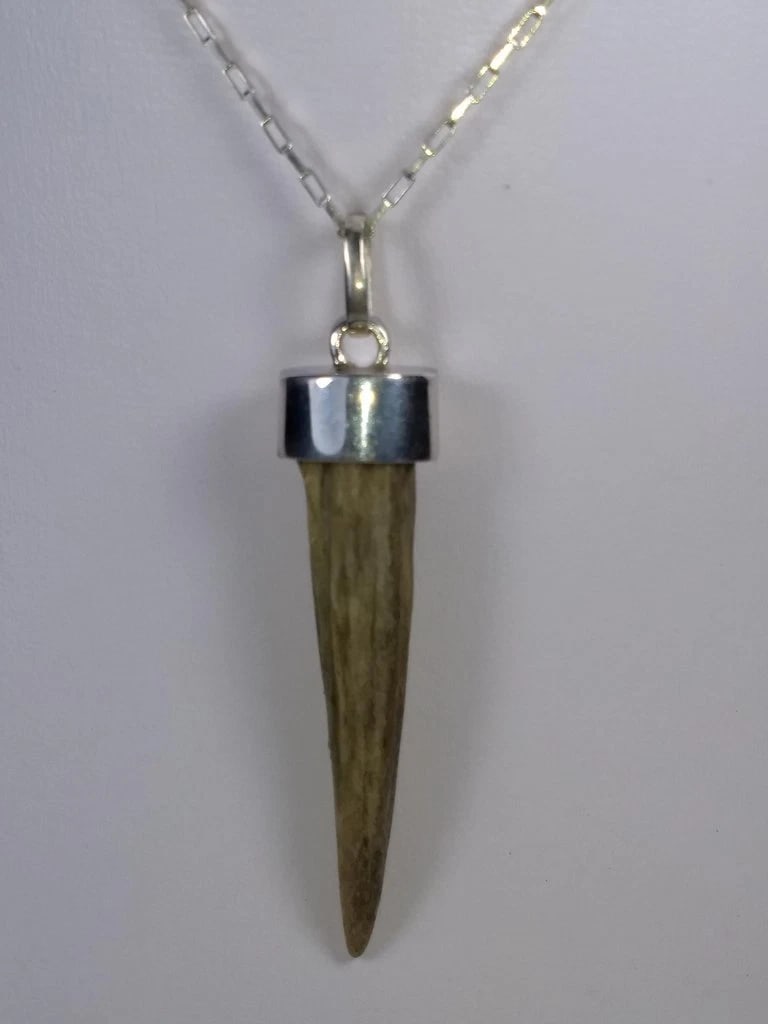 Alberto Juan Mexican Handmade Sterling Silver Wild Deer Antler Horn Necklace - 3