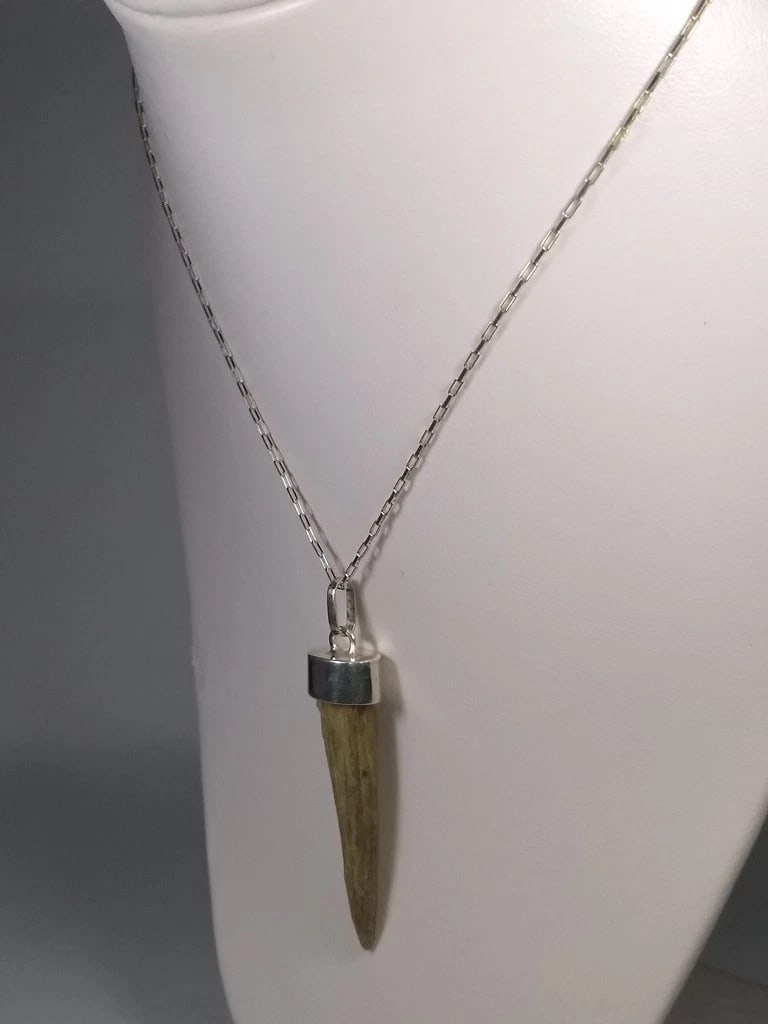 Alberto Juan Mexican Handmade Sterling Silver Wild Deer Antler Horn Necklace - 4