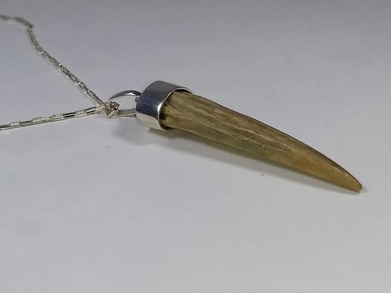 Alberto Juan Mexican Handmade Sterling Silver Wild Deer Antler Horn Necklace - 6