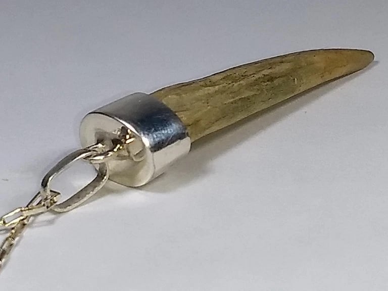 Alberto Juan Mexican Handmade Sterling Silver Wild Deer Antler Horn Necklace - 8