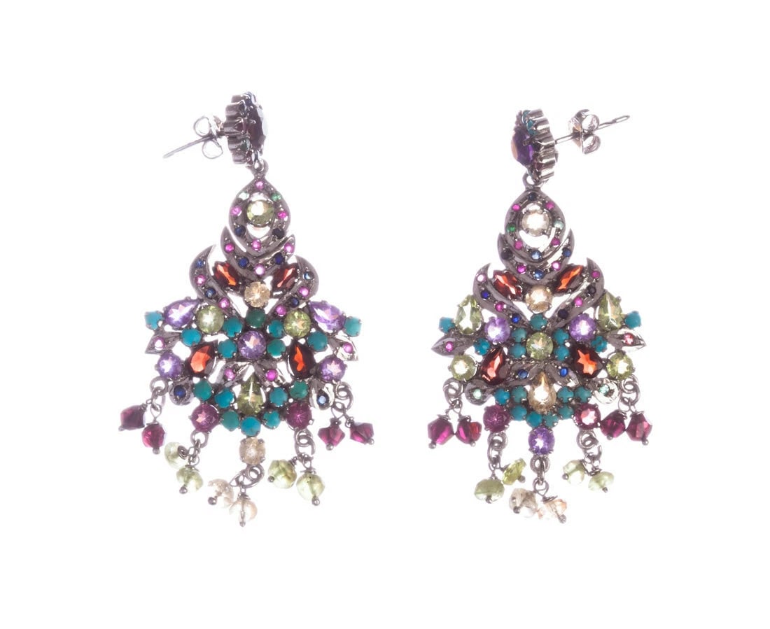 Multi Gemstone Sterling Silver Chandelier Earrings - 2
