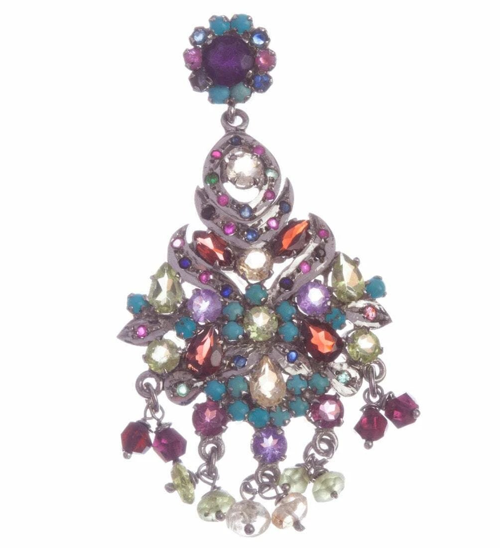 Multi Gemstone Sterling Silver Chandelier Earrings - 3