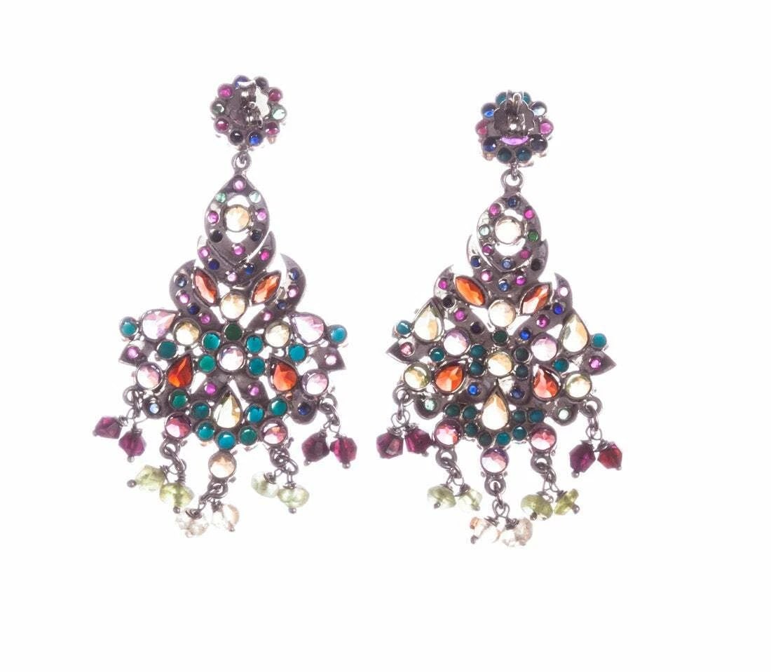 Multi Gemstone Sterling Silver Chandelier Earrings - 4
