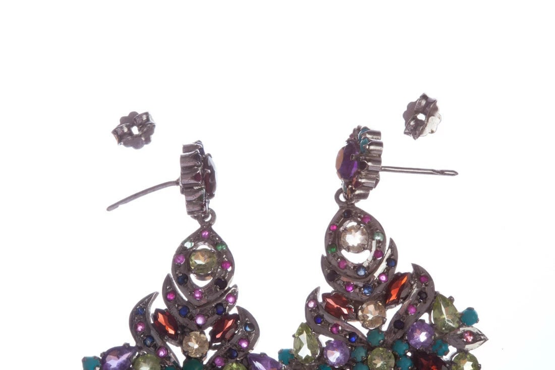 Multi Gemstone Sterling Silver Chandelier Earrings - 5