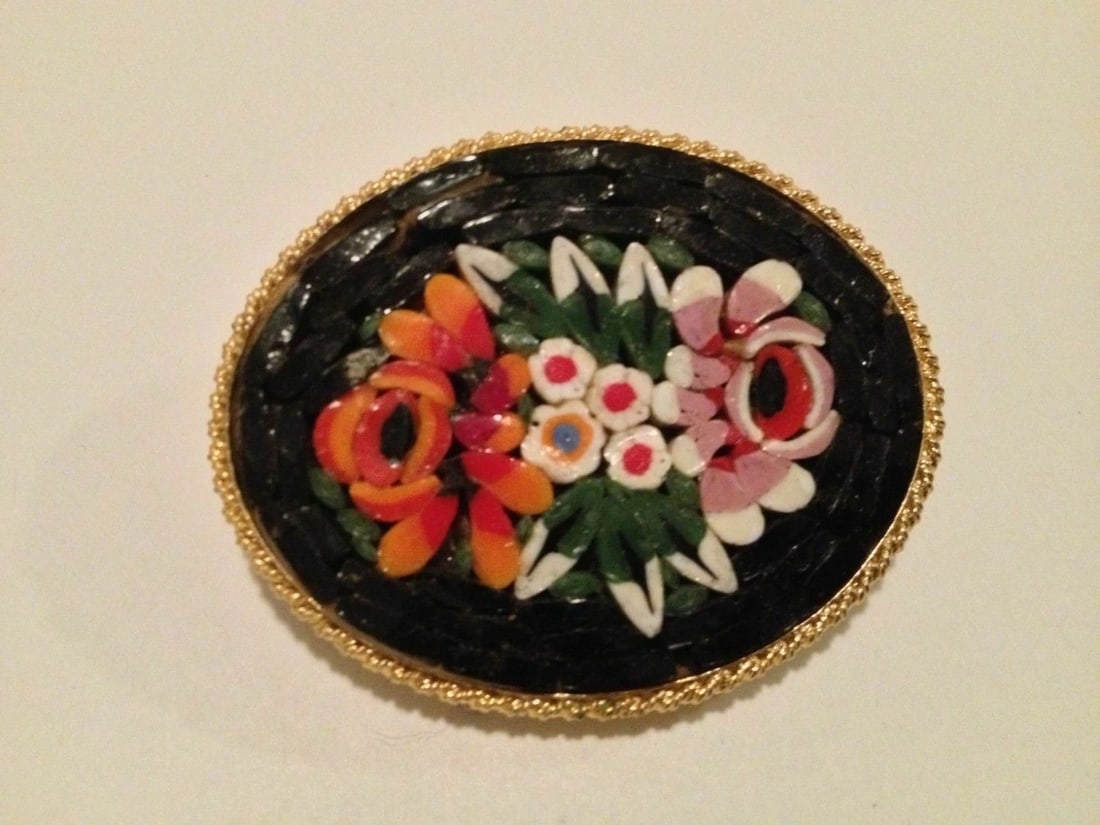 Italian Mosaic Brooch with Vibrant Floral Motif - 2