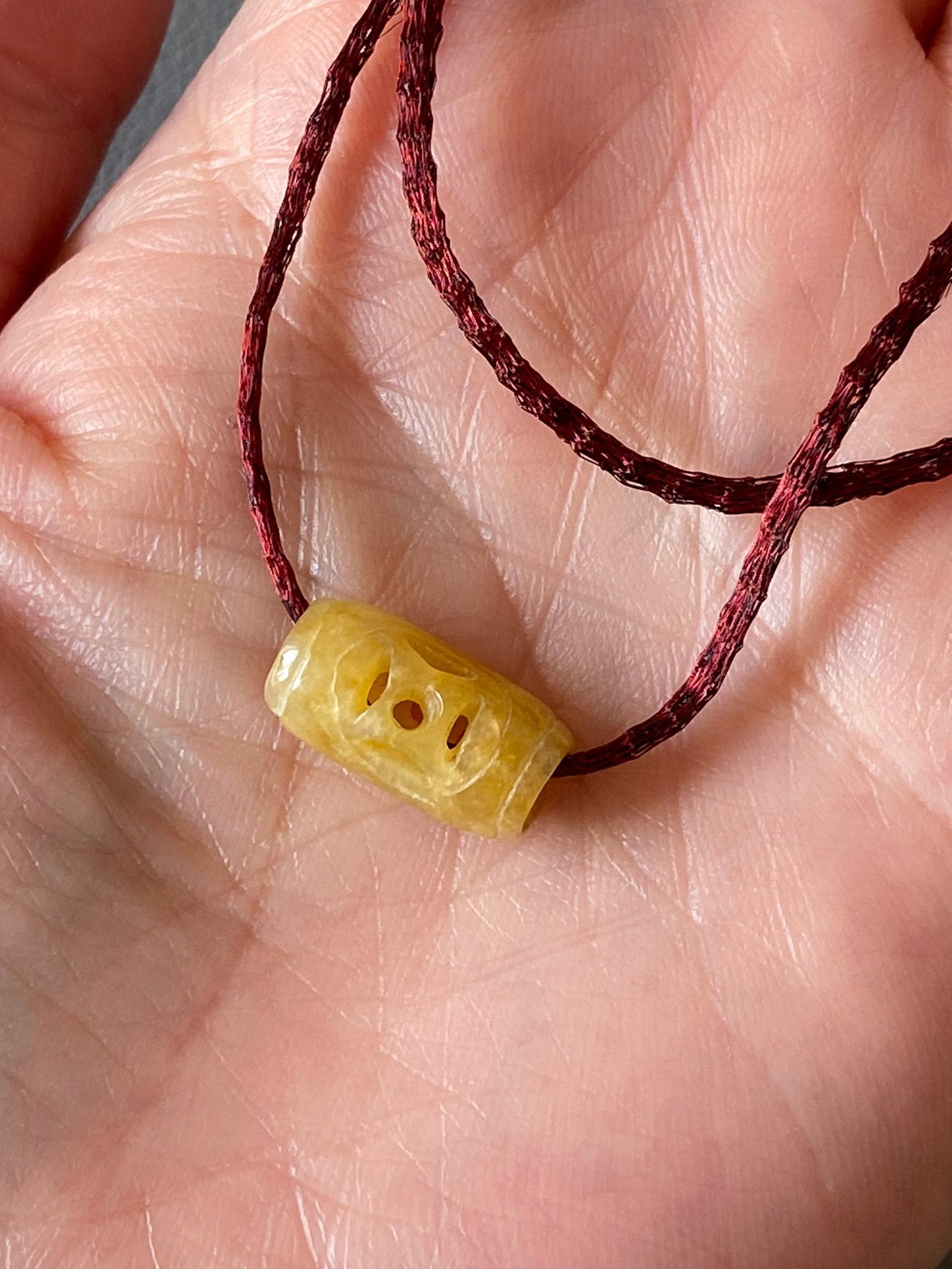 Antique Hand-Carved Yellow Jade Bead Pendant - 5