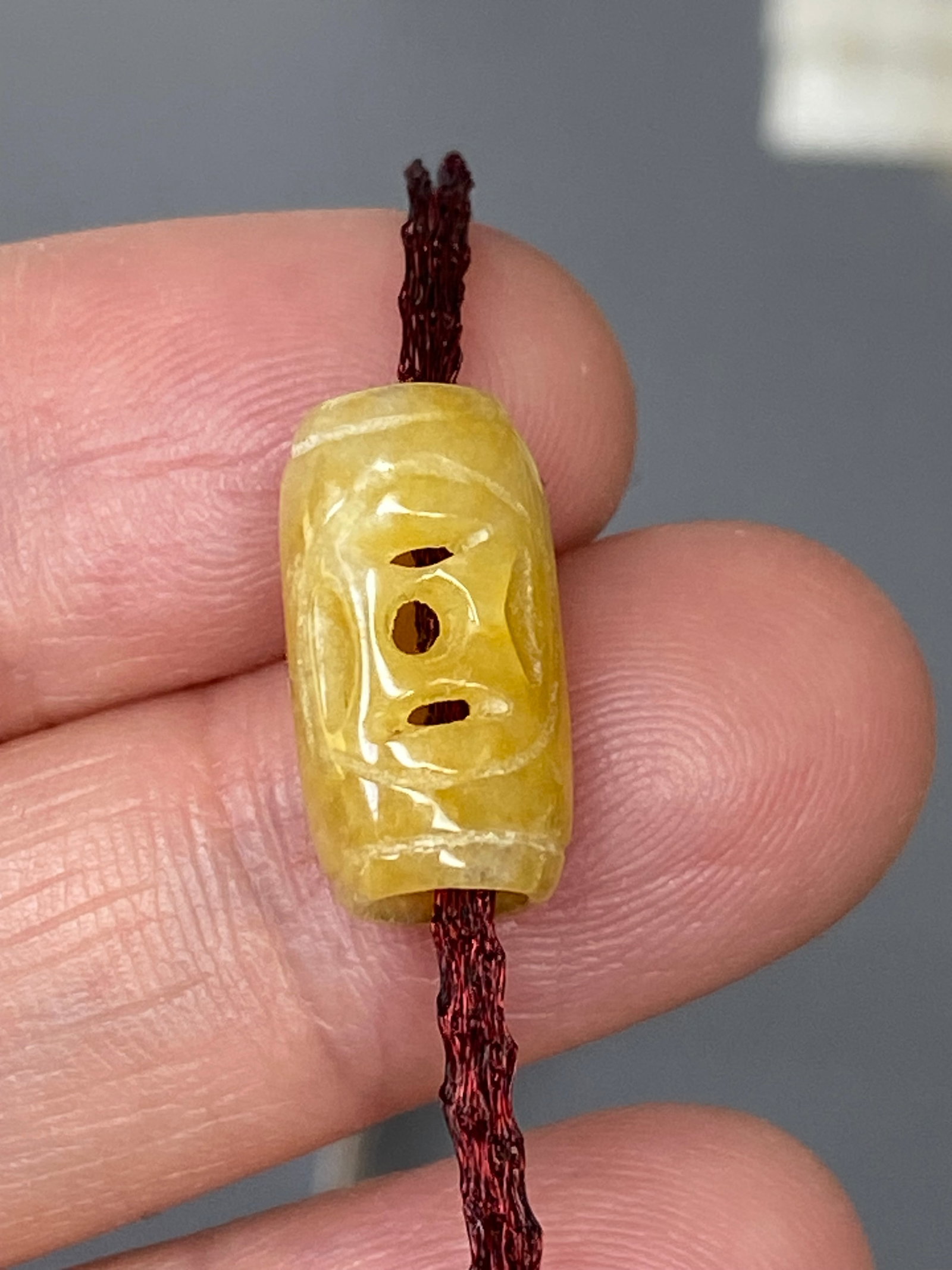 Antique Hand-Carved Yellow Jade Bead Pendant - 6