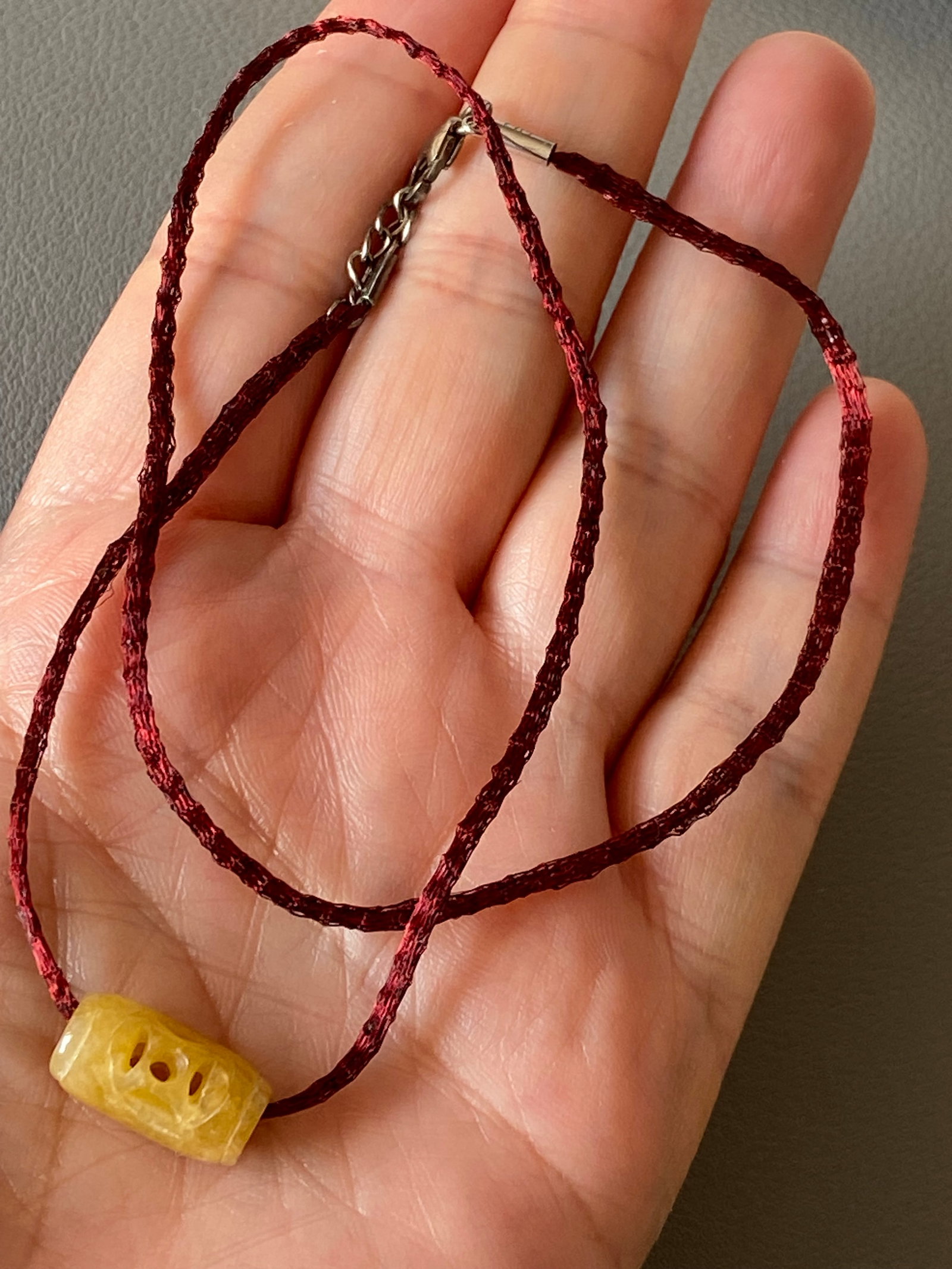 Antique Hand-Carved Yellow Jade Bead Pendant - 7