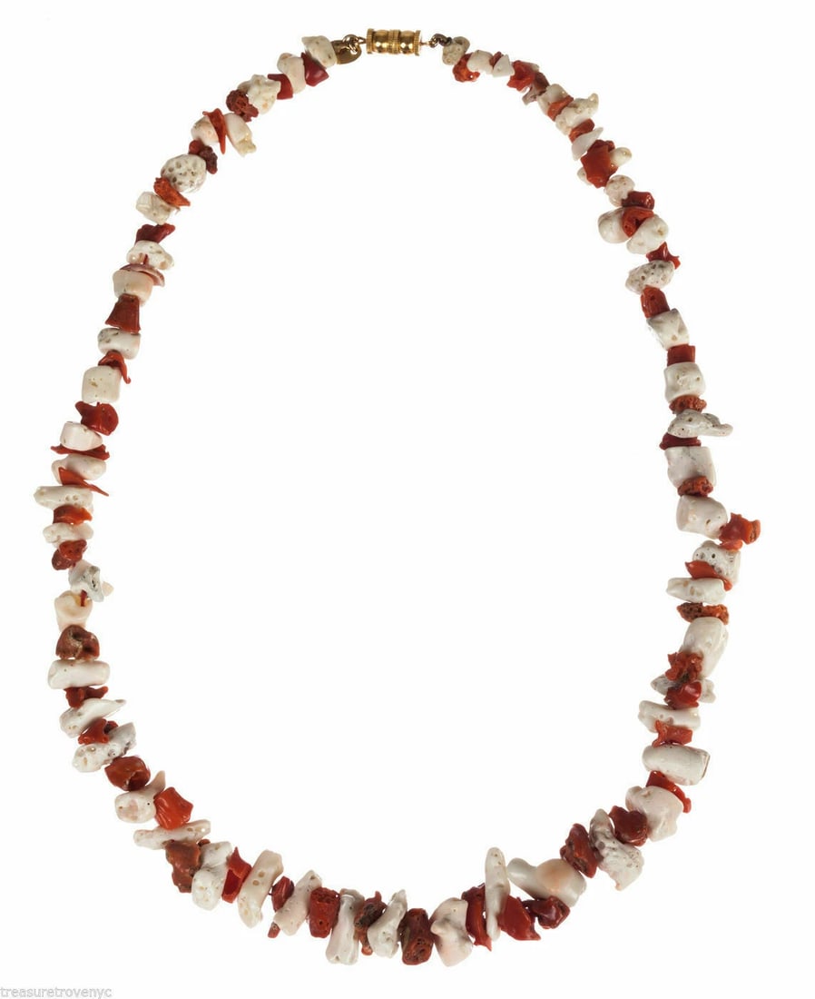 Les Bernard Red and White Mediterranean Nugget Coral Necklace - 3