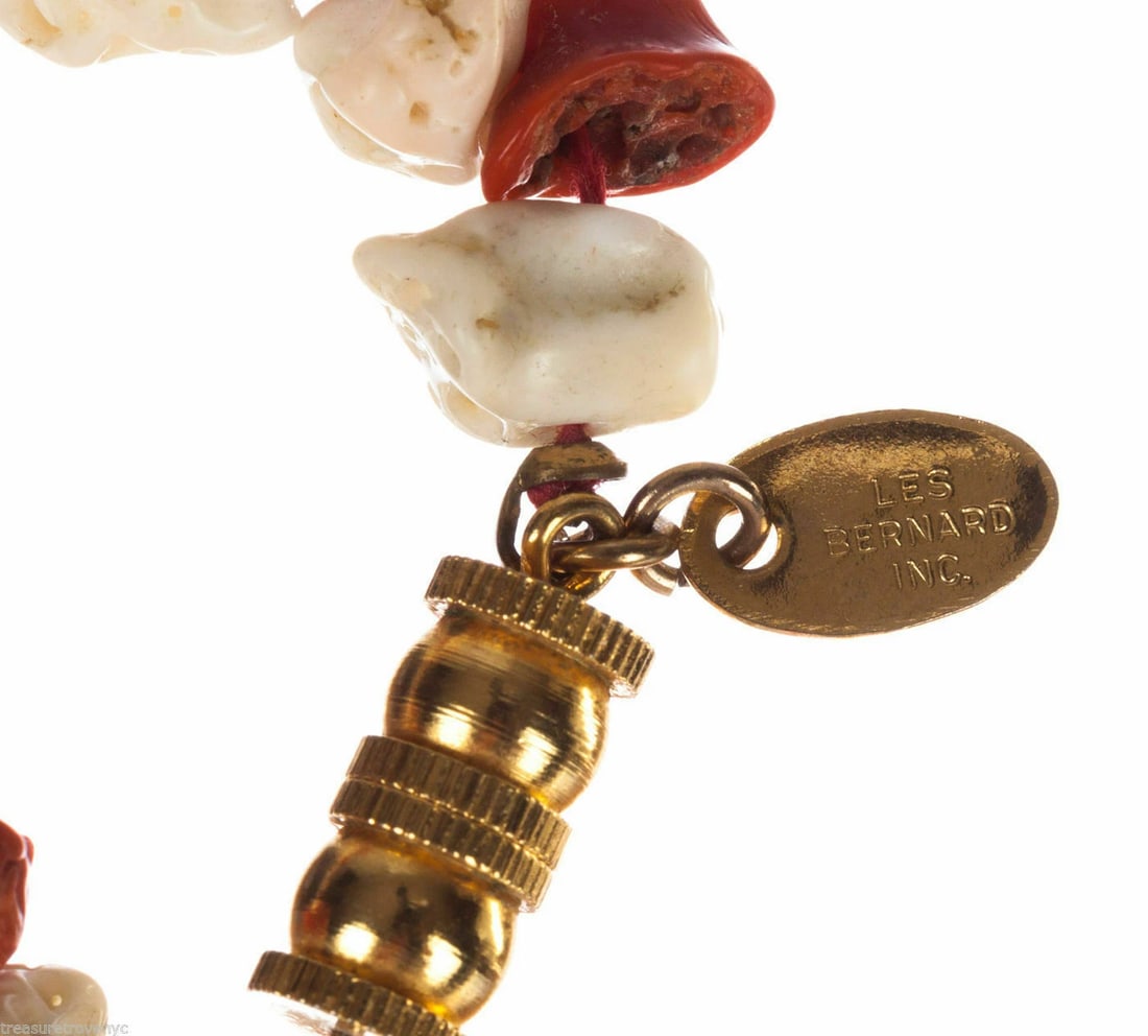 Les Bernard Red and White Mediterranean Nugget Coral Necklace - 6