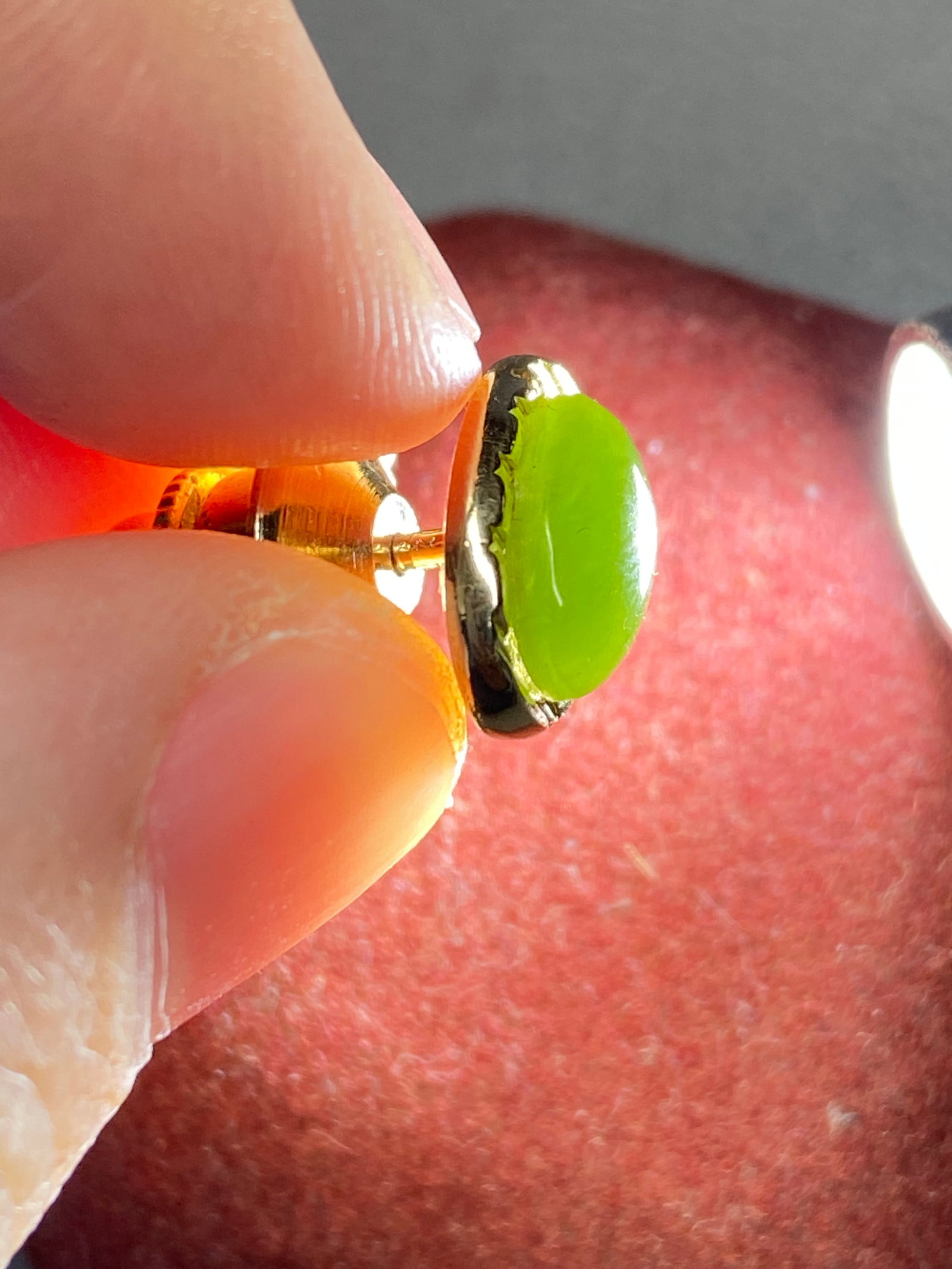 1930s Real Spinach Green Jade Tie Pin with 24K Gold Plating, Original Box - 7