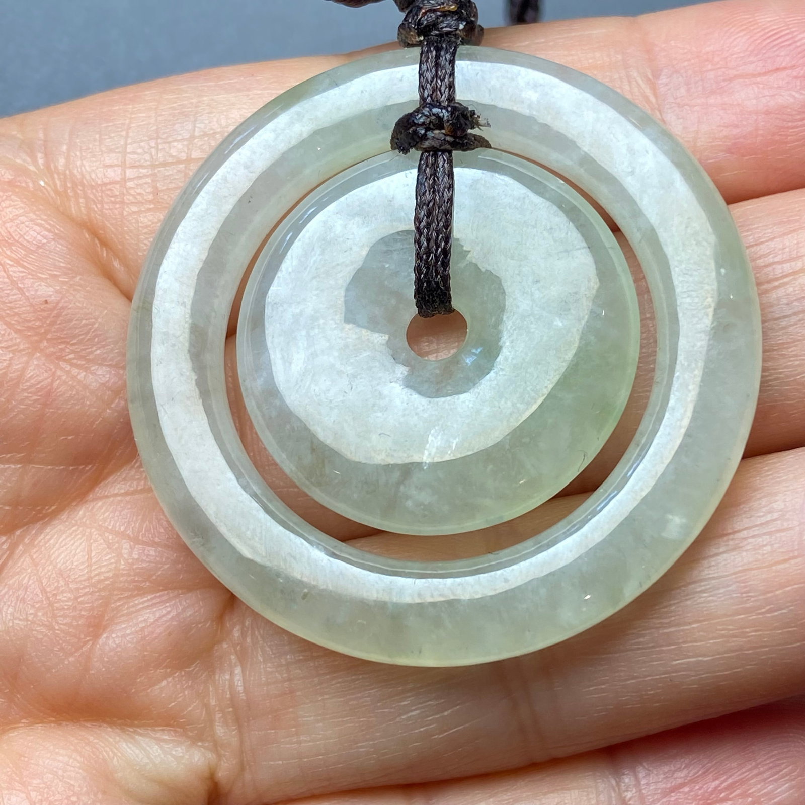 Natural Burmese light green ice jadeite jade concentric circle peace buckles - 10