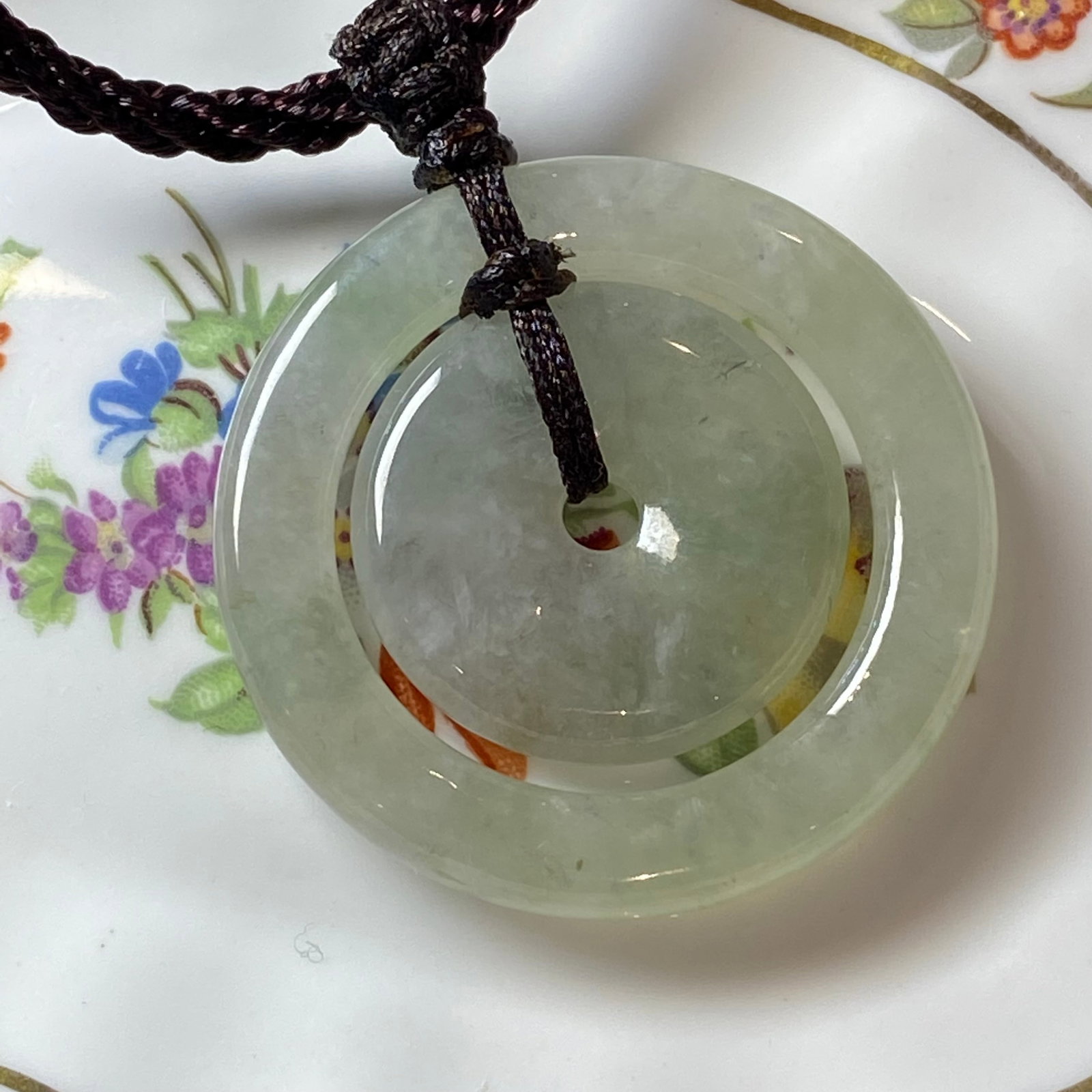 Natural Burmese light green ice jadeite jade concentric circle peace buckles - 7