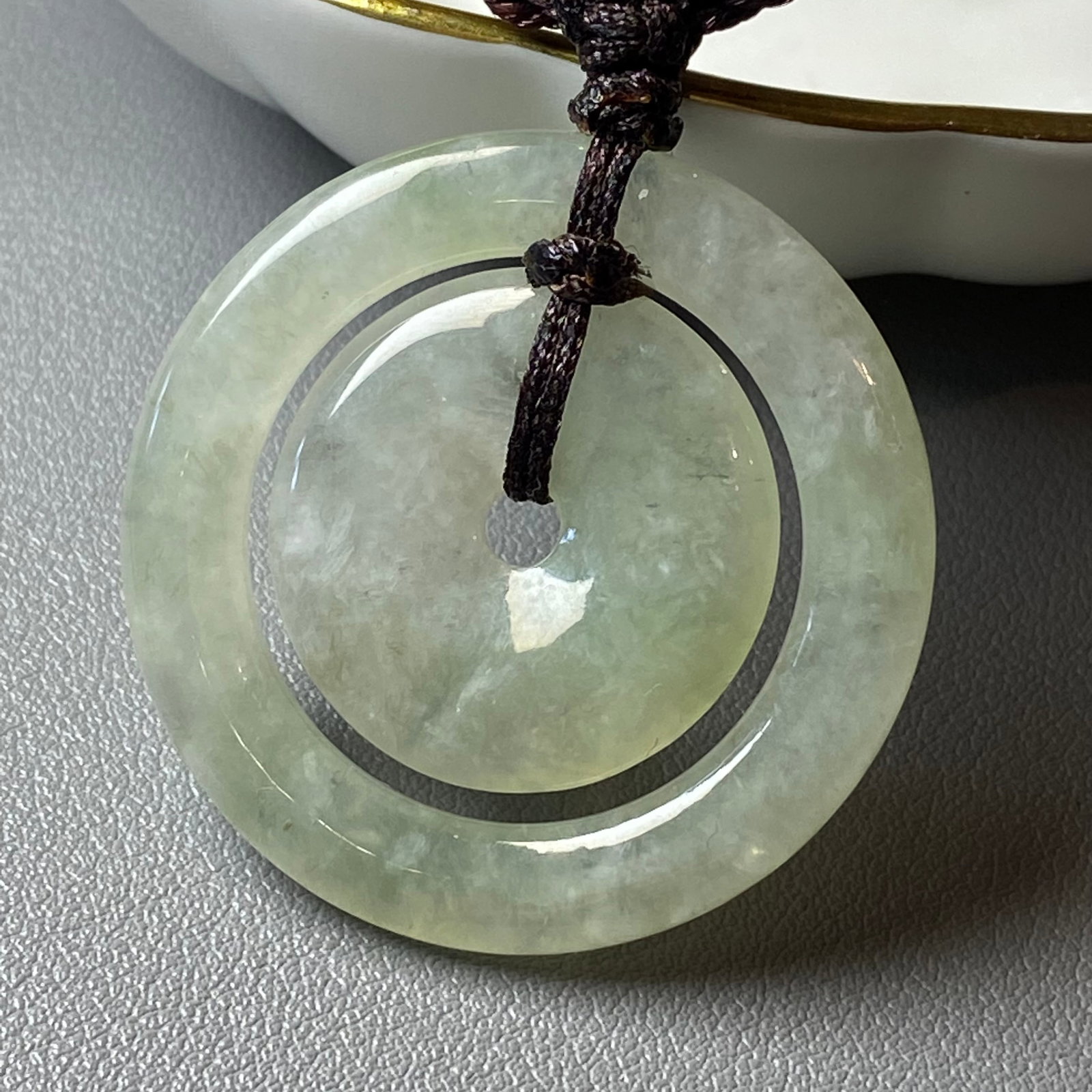 Natural Burmese light green ice jadeite jade concentric circle peace buckles - 8
