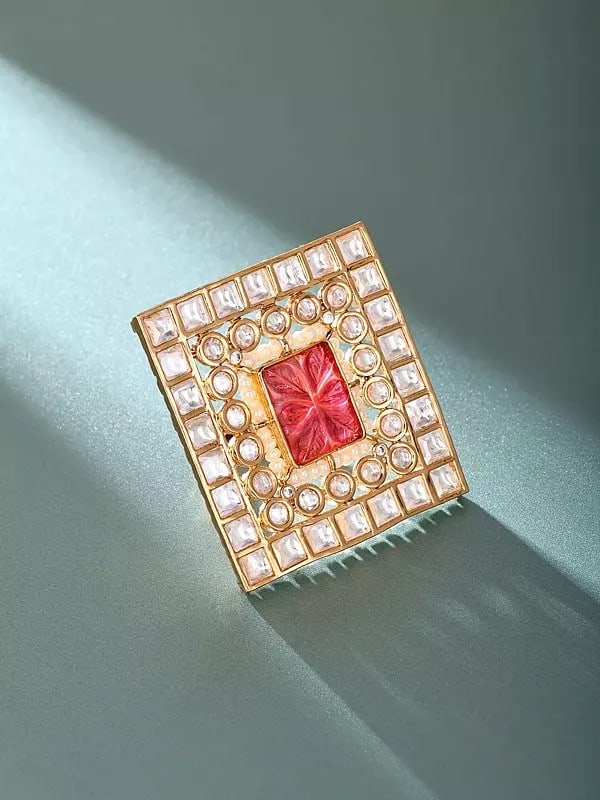 Geometric Design Kundan Stone Studded Adjustable Ring: Title:Geometric Design Kundan Stone Studded Adjustable Ring Reference:itemcode : JA0518-Sea Green Reserve: $43.00 Shipping: Domestic: Shipping rates are determined by destination International: Foreig