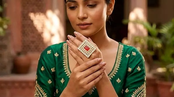 Geometric Design Kundan Stone Studded Adjustable Ring - 2