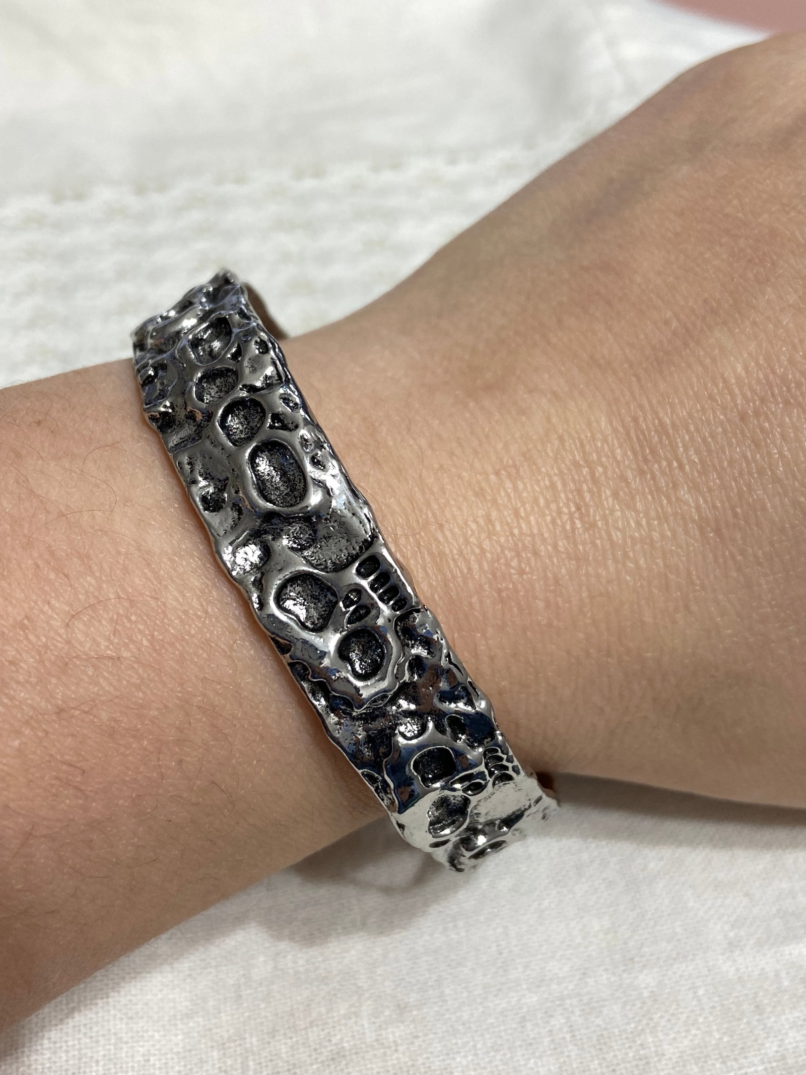 Wide Oni Skull Bangle - Titanium Steel - 2