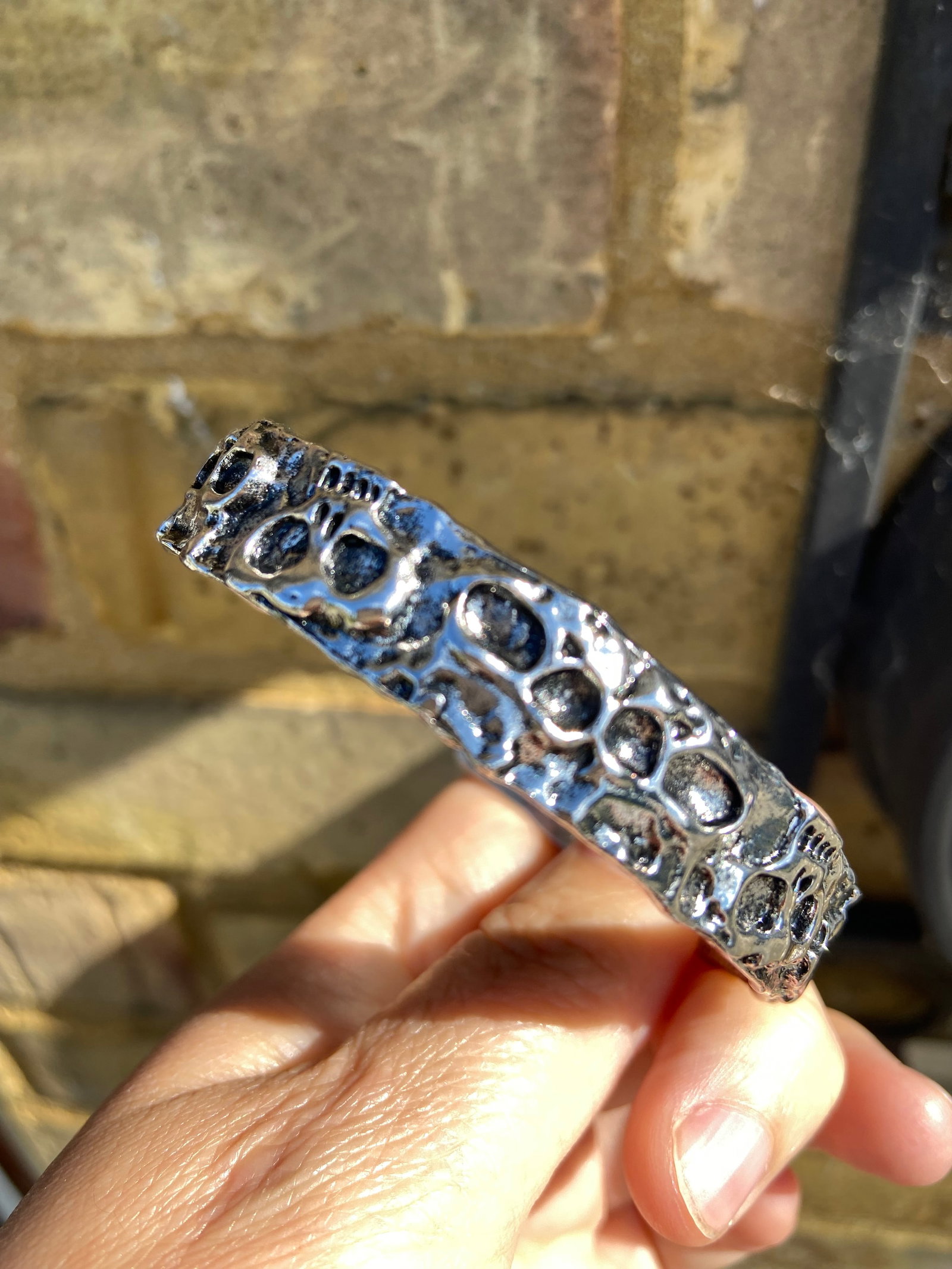 Wide Oni Skull Bangle - Titanium Steel - 4