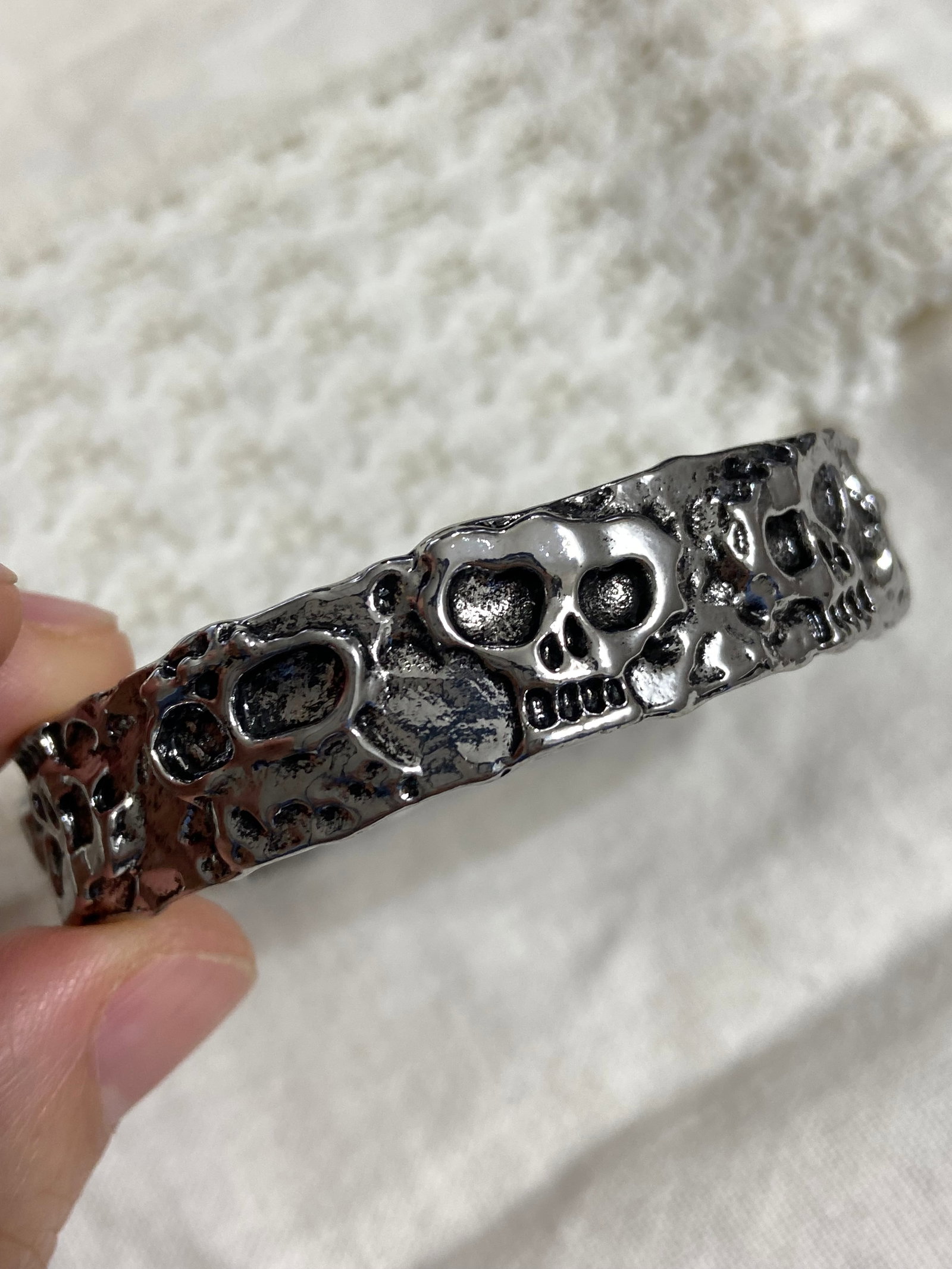 Wide Oni Skull Bangle - Titanium Steel - 5