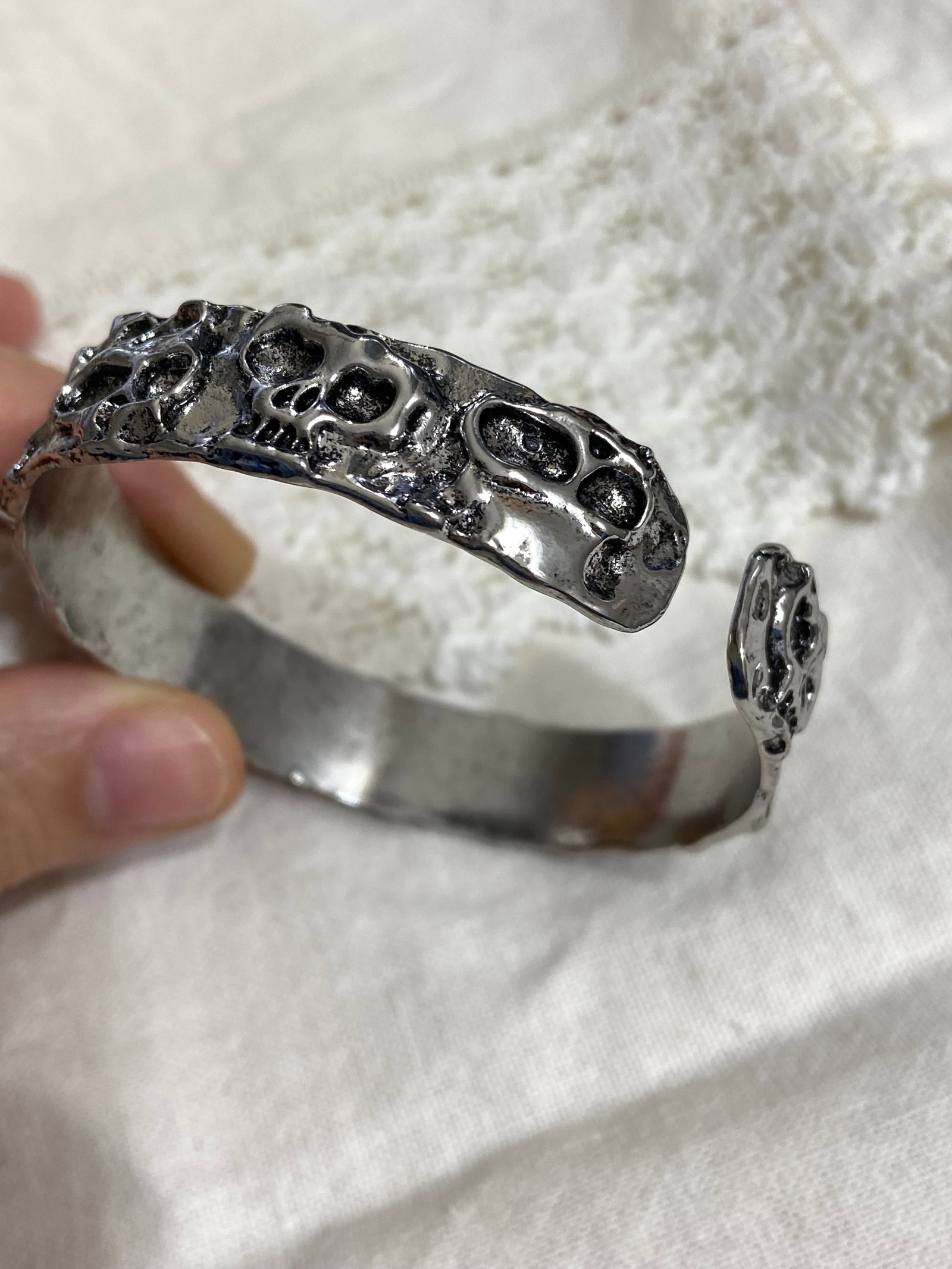 Wide Oni Skull Bangle - Titanium Steel - 8