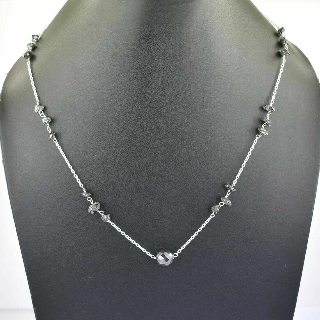 Hand Made Sterling Silver Chain Necklace with Black Diamond Beads - 3