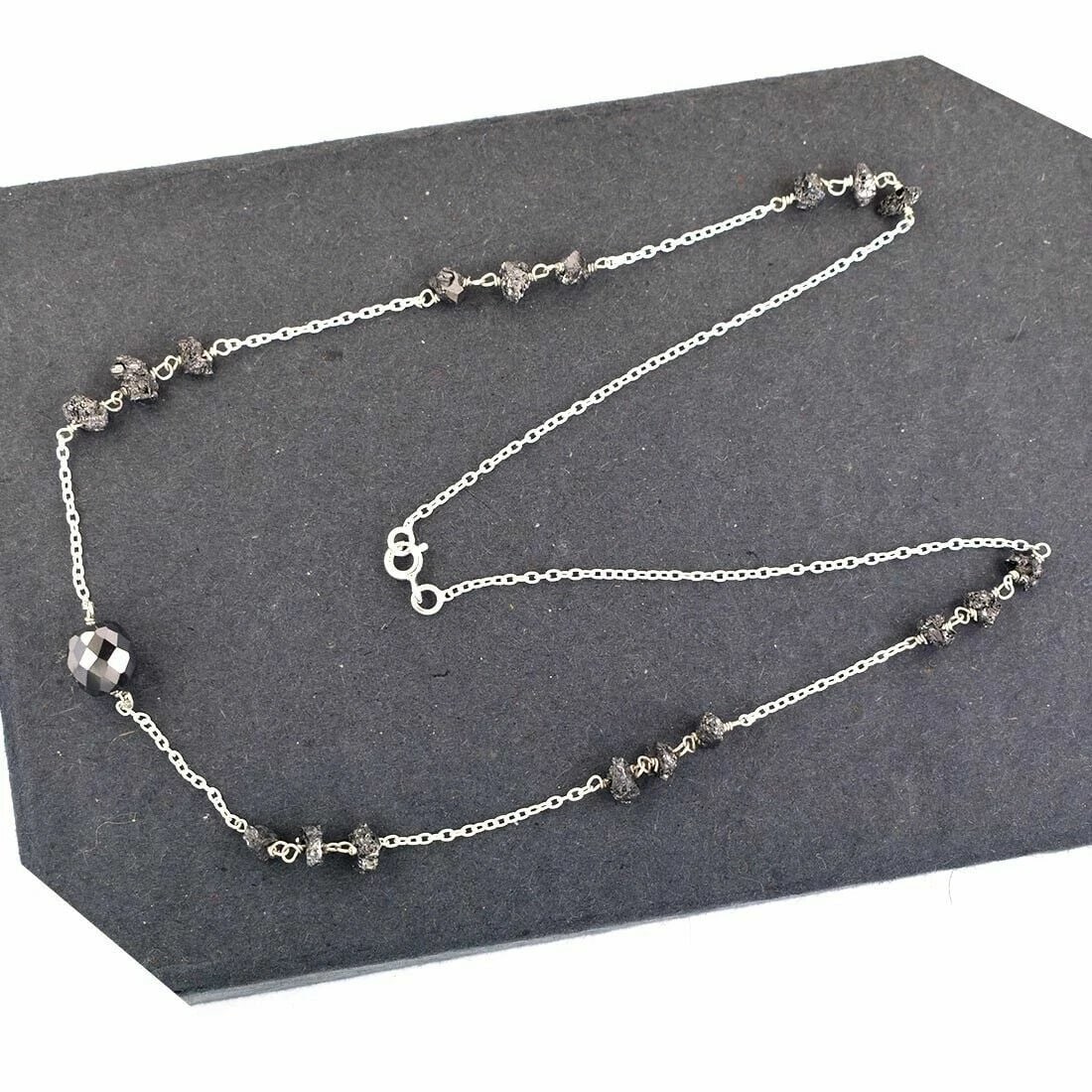 Hand Made Sterling Silver Chain Necklace with Black Diamond Beads - 4