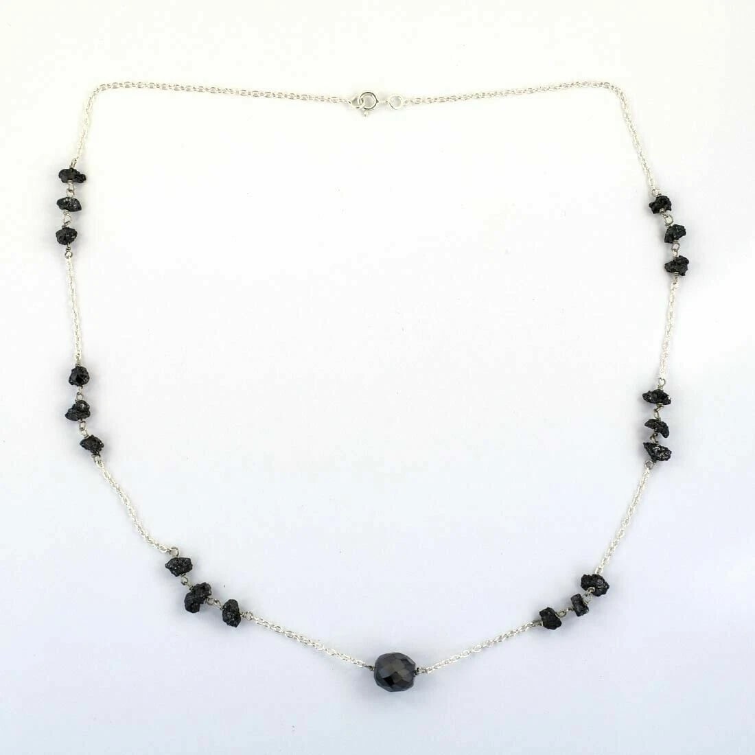 Hand Made Sterling Silver Chain Necklace with Black Diamond Beads - 5
