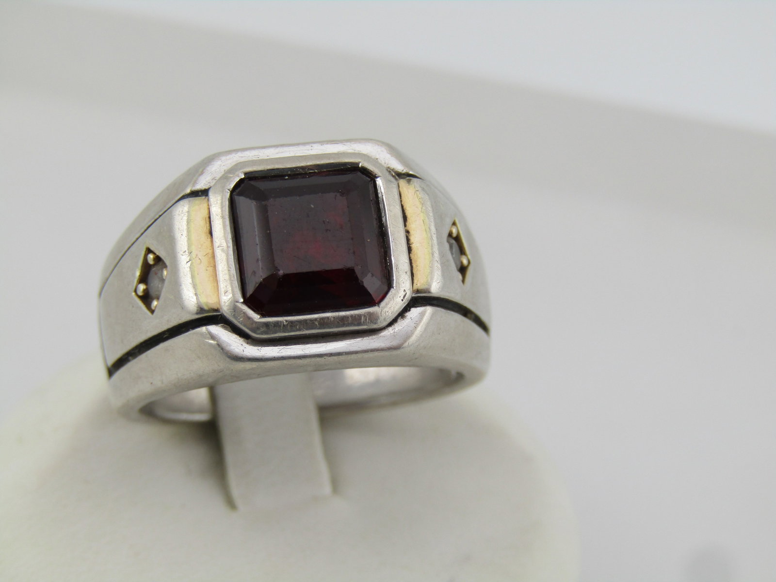 Vintage Sterling Ruby & Clear Sapphire Ring, Sz. 10, Signet Style, 1980's (1 of 6)