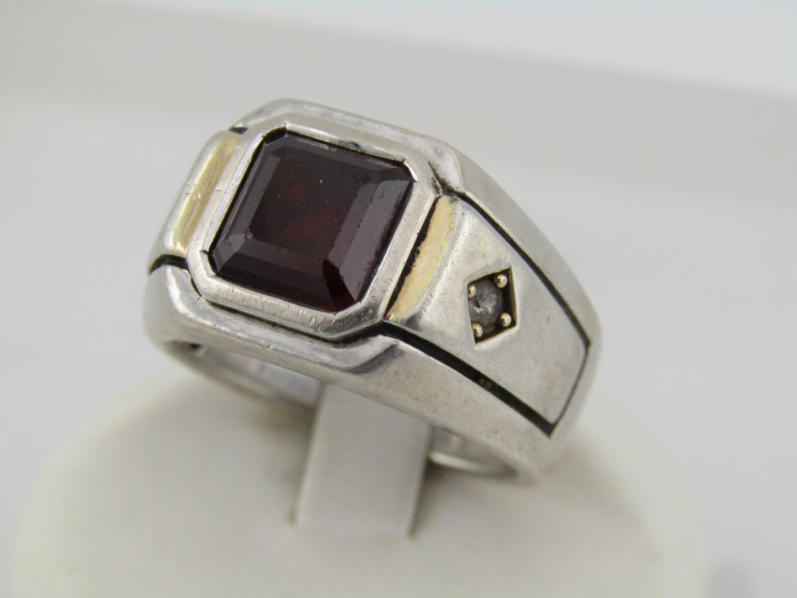 Vintage Sterling Ruby & Clear Sapphire Ring, Sz. 10, Signet Style, 1980's - 3