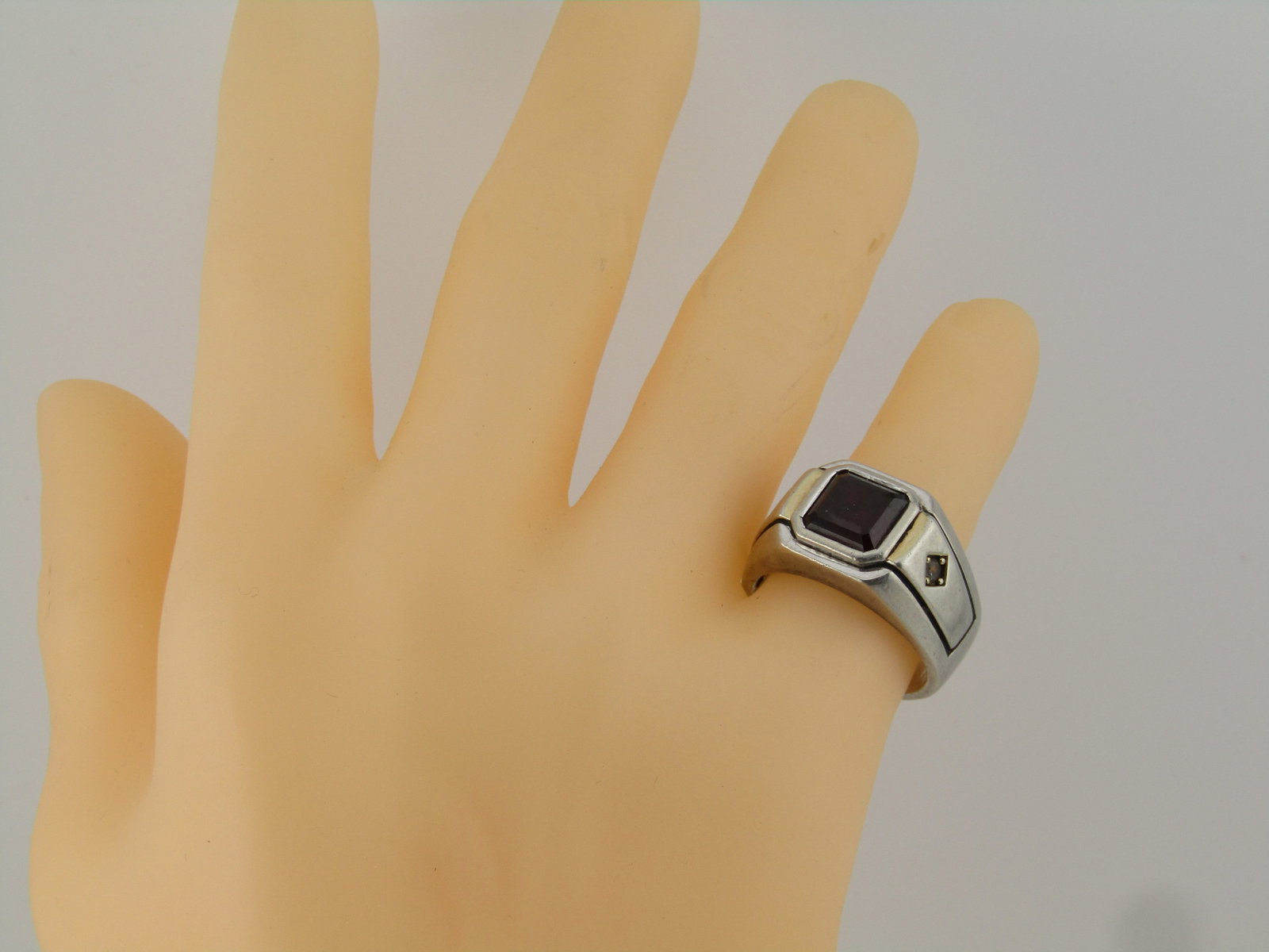 Vintage Sterling Ruby & Clear Sapphire Ring, Sz. 10, Signet Style, 1980's - 4