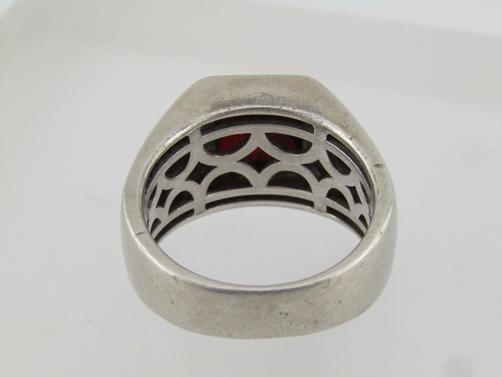 Vintage Sterling Ruby & Clear Sapphire Ring, Sz. 10, Signet Style, 1980's - 5