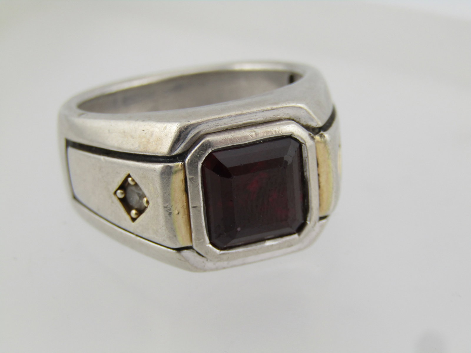 Vintage Sterling Ruby & Clear Sapphire Ring, Sz. 10, Signet Style, 1980's - 6