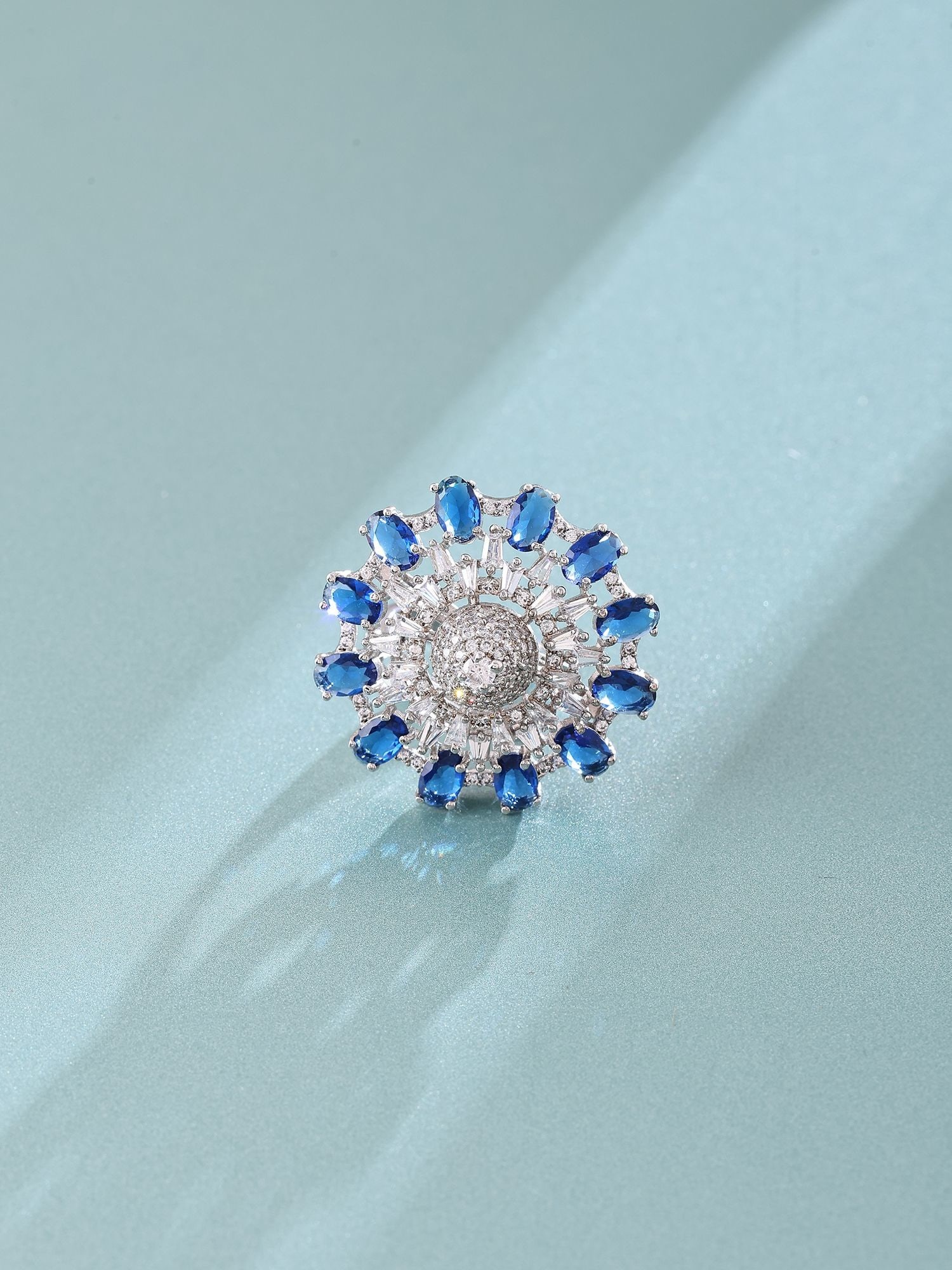 Zircon Studded Floral Sunburst Design Adjustable Sterling Silver Ring: Title:Zircon Studded Floral Sunburst Design Adjustable Sterling Silver Ring Reference:itemcode : JA0498 Reserve: $103.00 Shipping: Domestic: Shipping rates are determined by destination International: