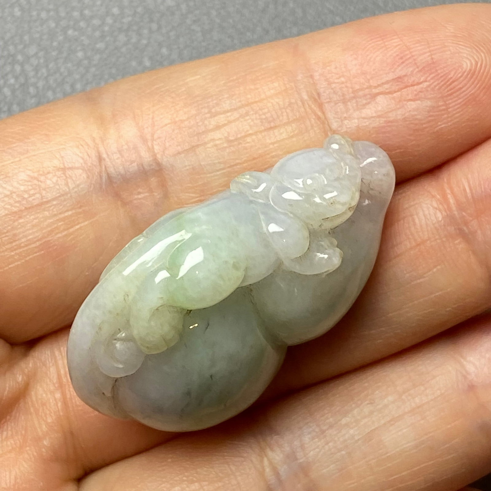 Antique Chinese Natural Jadeite Jade Carved Gourd and Mythical Creature - 12