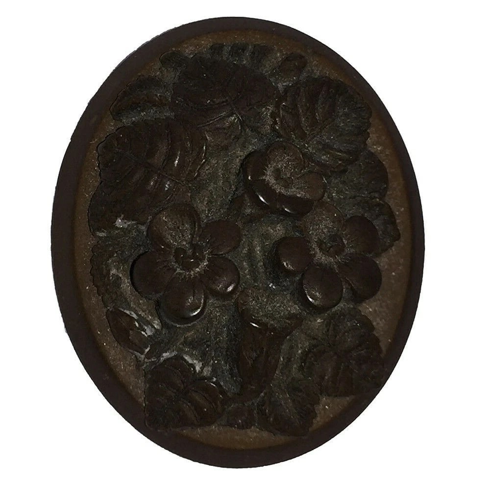 Victorian Forget Me Not Cameo Gutta Percha Vulcanite Floral Leaves Pin Brooch (1 of 4)