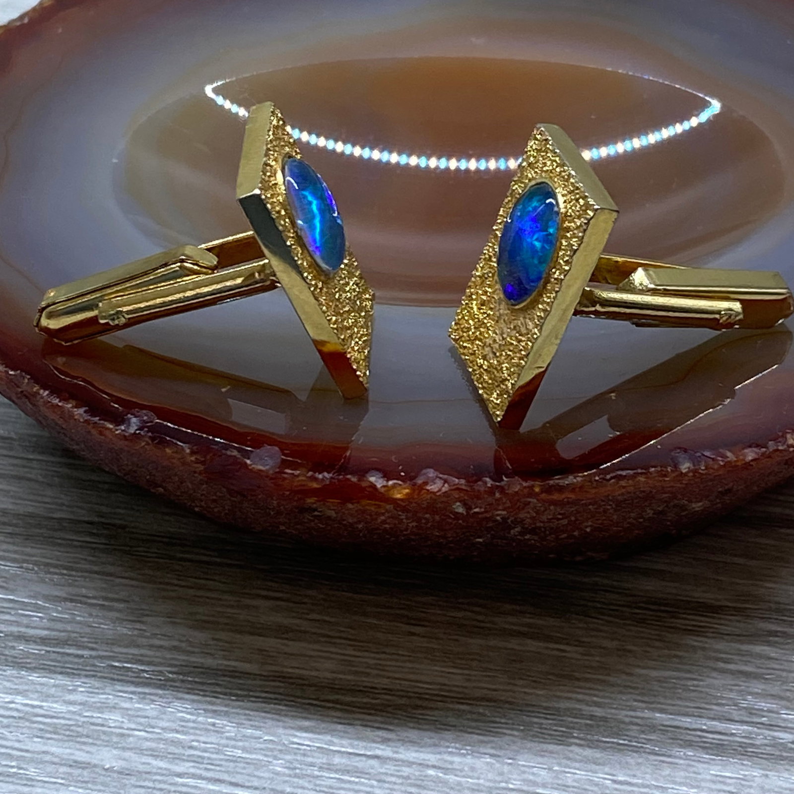 Vintage Gold-Tone Cufflinks with Oval Opalescent Stones - 2