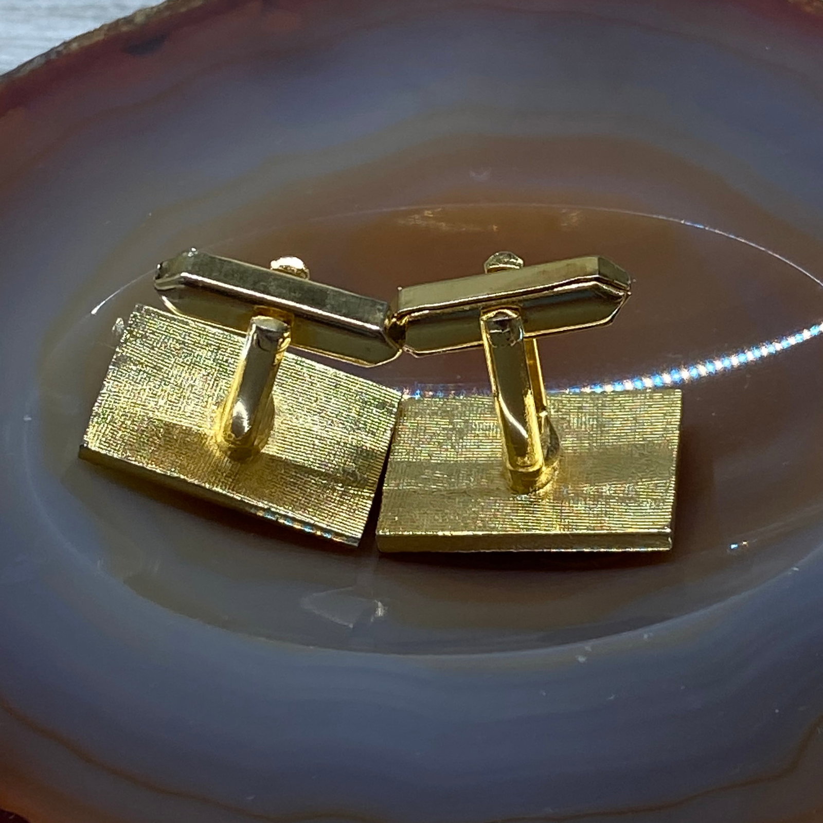 Vintage Gold-Tone Cufflinks with Oval Opalescent Stones - 3