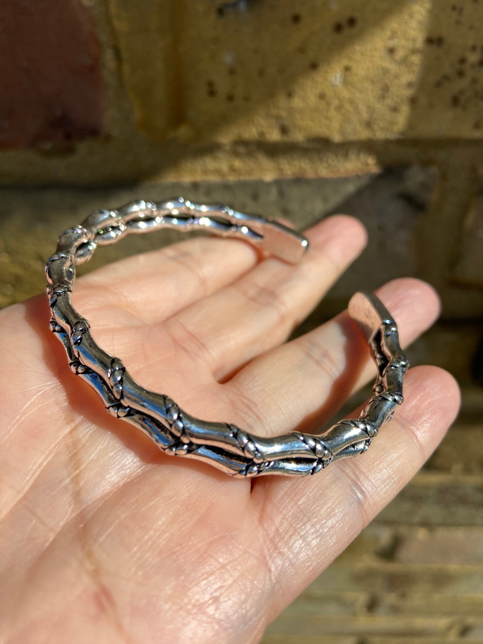 Double Bamboo Segment Open Bangle - Titanium Steel: Title:Double Bamboo Segment Open Bangle - Titanium Steel Description:Inspired by the natural elegance and symbolism of bamboo, this double-layer bamboo segment bangle is crafted from durable titanium 