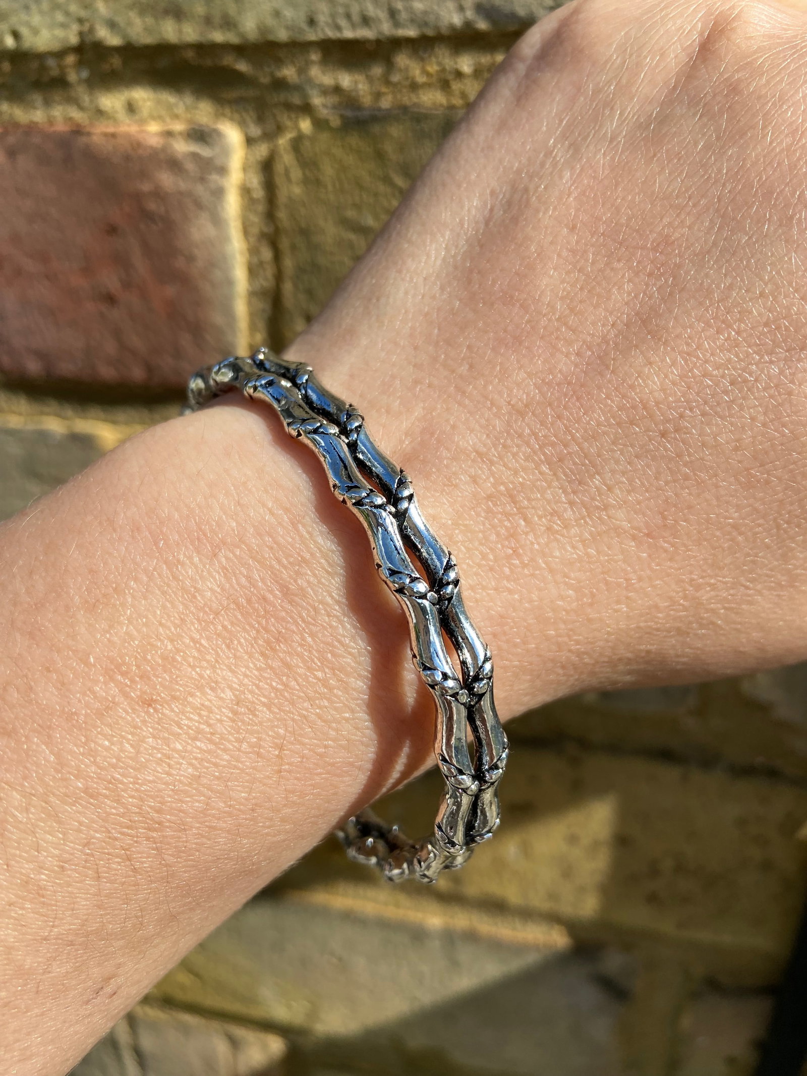 Double Bamboo Segment Open Bangle - Titanium Steel - 7